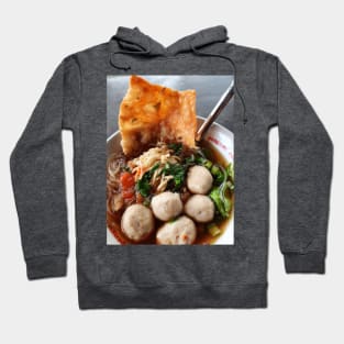 Dumpling soup with meatballs, vegetable, noodle and cracker Hoodie